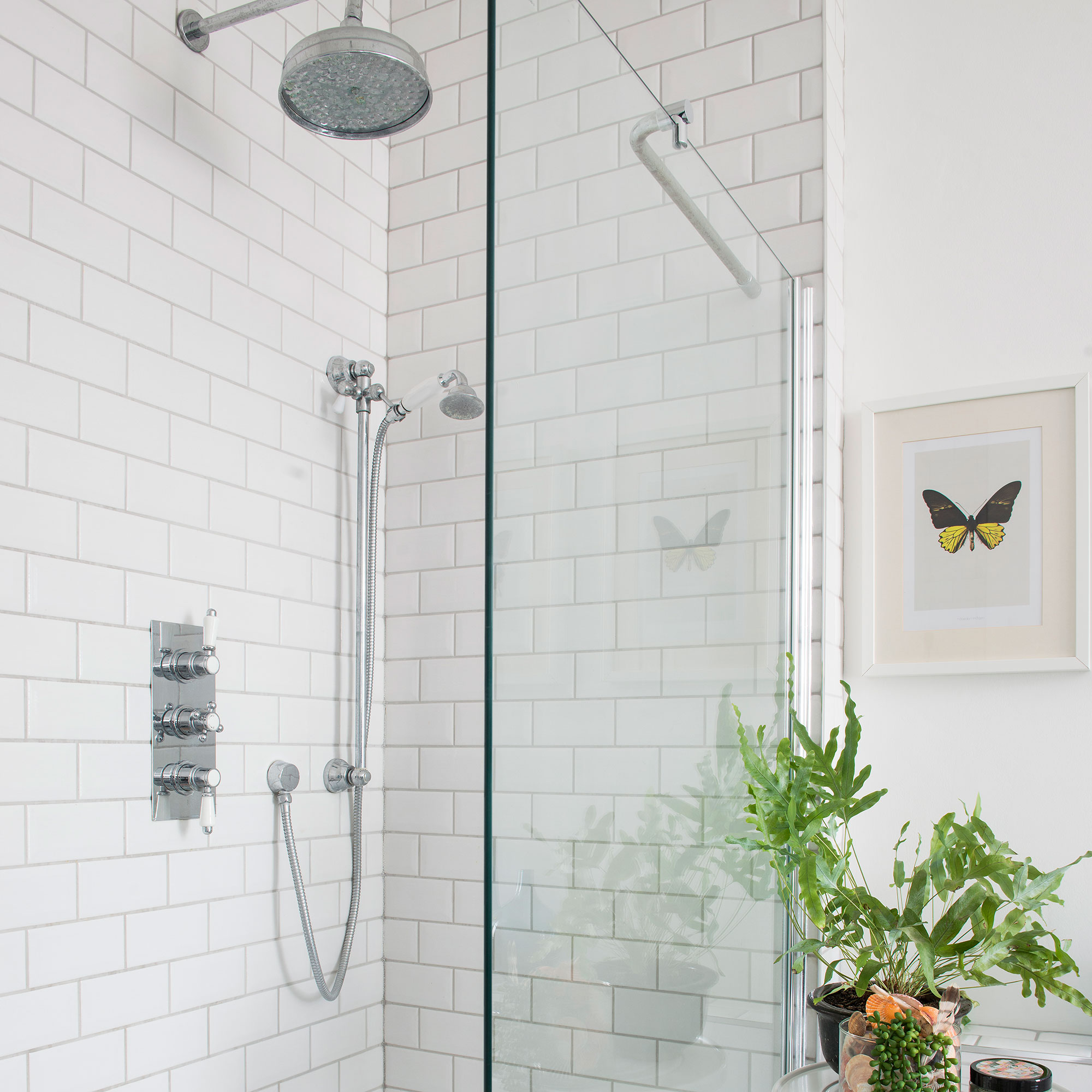 Bathroom with metro tiled shower