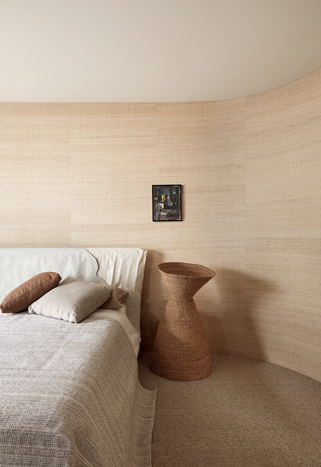 raffia wallpapered bedroom