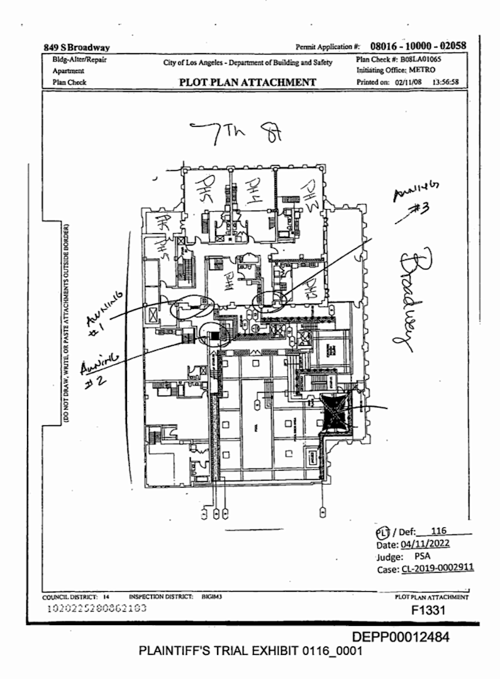 A floor plan of the penthouse level of the Eastern Columbia Building in Downtown Los Angeles where Johnny Depp owned all five units (Fairfax County)