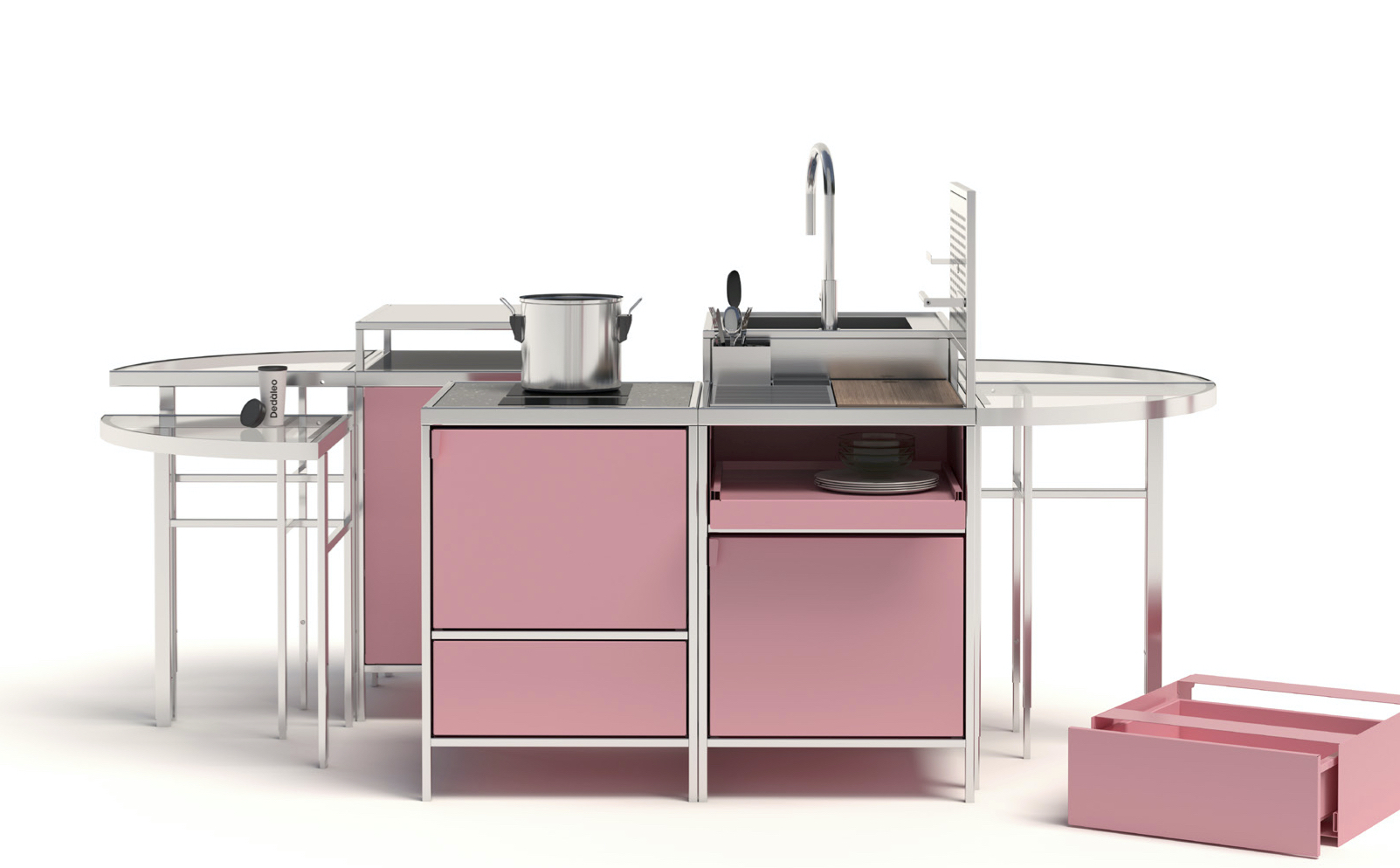 Image of a modular pink kitchen