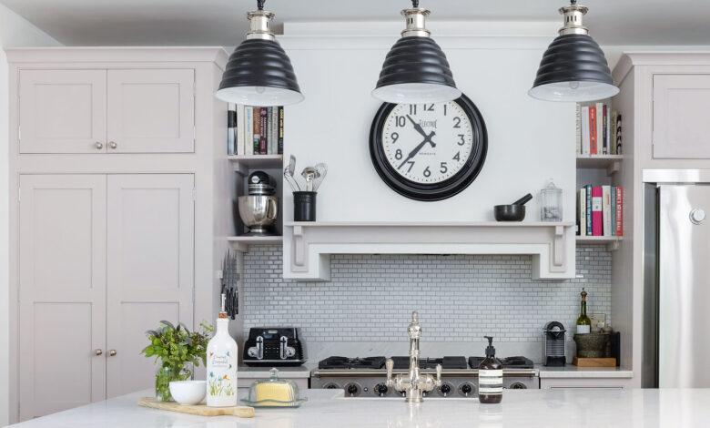 Discover this contemporary Georgian residence in Surrey full with pink kitchen